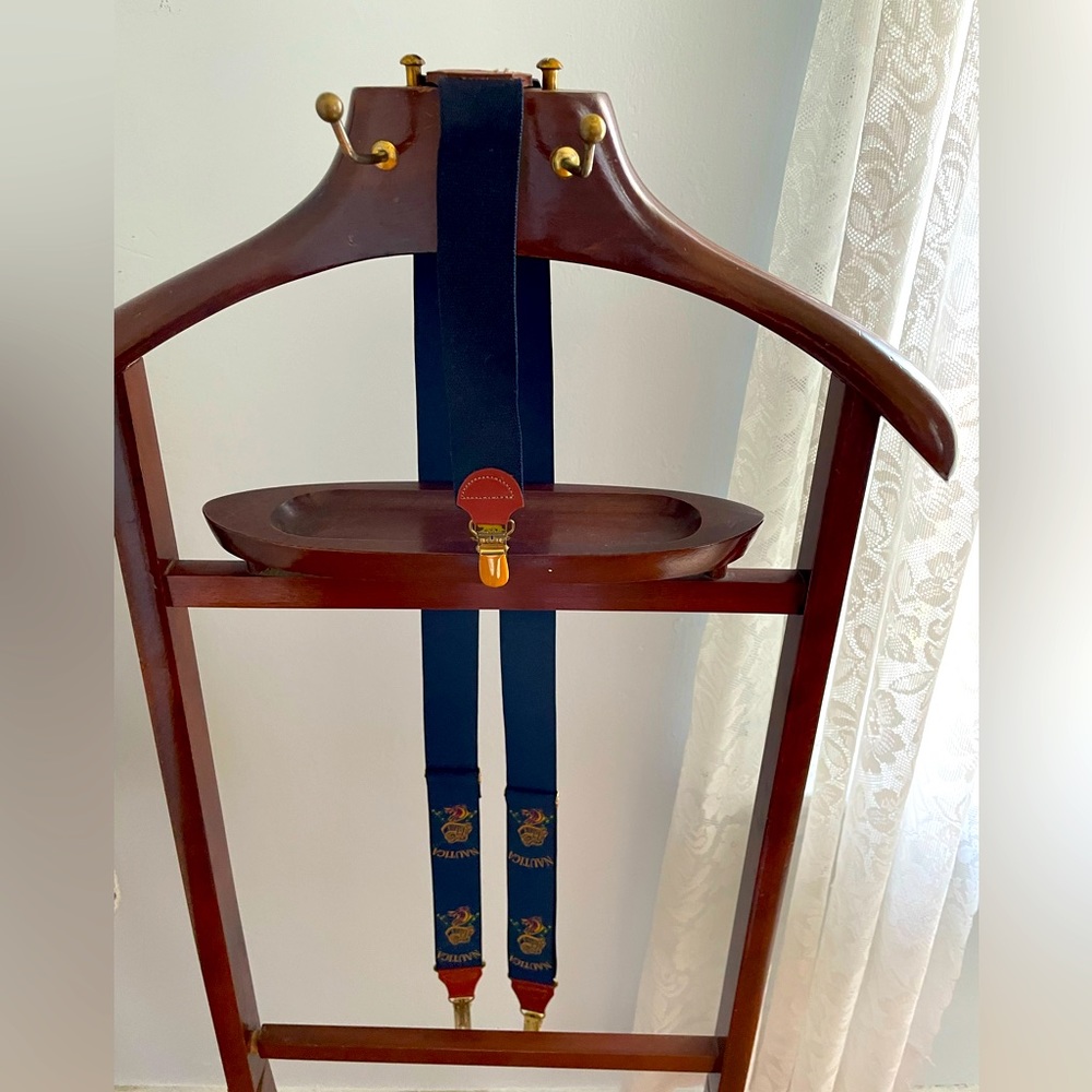 Nautica Navy Blue & Brown Leather Men’s Suspenders